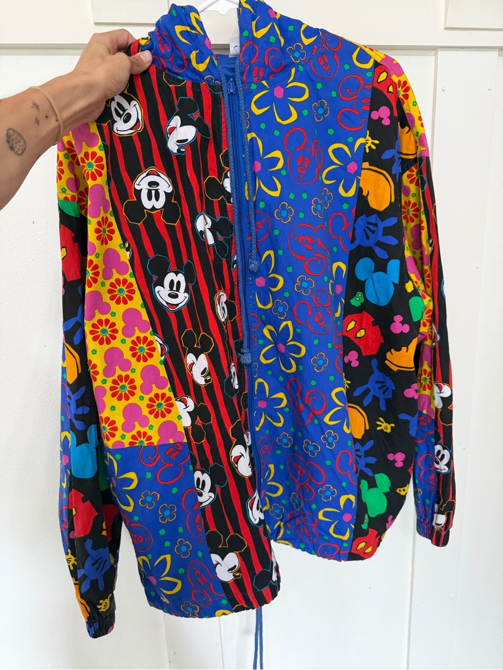 Disney Multicolor Mickey Patchwork Bomber Jacket - Blue, Red, Yellow, Black